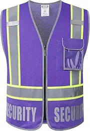 [HATAUNKI] Class 2 Retro-Reflection Safety Vests Heavy Duty Mesh with 5 Pockets and Front Zipper Meet ANSI/ISEA 107-2015