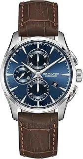 [Hamilton] Watch Jazzmaster Auto Chrono | Swiss Made | 42mm Stainless Steel Case | Blue Dial Analog Watch | Brown Leather Strap (Model: H32586541), Blue, Modern