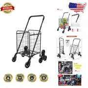 6-Wheel Black Rolling Cart - Lightweight Foldable Trolley for Grocery & Laundry