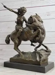 Nude Mounted Amazon Attacked by a Panther by Karl Kiss Bronze Sculpture Statue