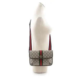 【GUCCI 古馳】Ophidia GG Supreme 帆布綠紅織帶小款腰包 90cm (米色/烏木色)/平行輸入