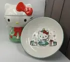 Hello Kitty Ceramic Christmas Tree Dress Cookie Jar and Matching Mixing Bowl