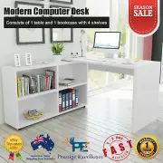 Corner Office Computer Desk Study Work Bookcase Shelves White Storage Cabinet AU