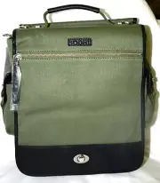 New $258 BODHI ARMY Green Canvas leather laptop travel flight bag Satchel Tote