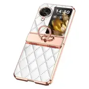 Imprinted Pu+pc Phone Case For Oppo Find N3 Flip 5g, Rhinestone Ring Kickstand Electroplating Cover
