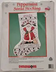 Vtg Dimensions Crewel Christmas Stocking Kit PEPPERMINT SANTA Engelbreit 16"