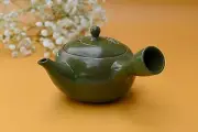 Green Kuysu with Flowers - Japanese Handmade Teapot with Tea Strainer - 12 fl oz