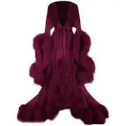 Women's Trailing Long Dress Feather Flared Sleeves Dress Perfect For Bachelorette Parties Zh5 Zh5 Wine Red XL