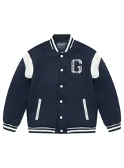 GUESS Blue Faux Suede Varsity Jacket Size: 7, Elastane