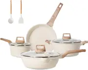 Pots and Pans Set Non Stick, White Granite Kitchen Cookware Set, 14 Pcs Inductio