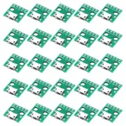 50Pcs Micro USB to DIP 2.54mm Adapter, 0.63x0.6 Inch 5Pin Female Green PCB