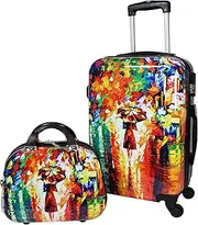[World Traveler] Paris Nights Hardside 2-Piece Carry-on Spinner Luggage Set, Multicolor, Multicolor, Paris Nights Hardside 2-Piece Carry-on Spinner Luggage Set