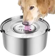No Spill Dog Water Bowl 304 Stainless Steel Dog Water Bowl 3L Slow Drinking Feeder with Floating Tray and Non-Slip Base Non Drip Dog Water Bowl