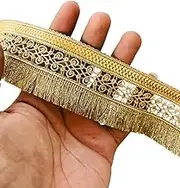 PIYUCRAFTS Metallic Beige Gold Brush Fringe Lace Trim – 2 Inch Wide Border for Sarees, Dresses, Home Decor, Upholstery, DIY Crafts | Available in 1, 3, 6 Yard (3)