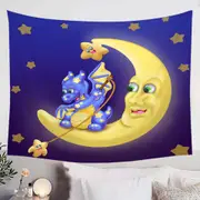 Adorable Baby Dragon on the Moon Tapestry