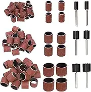 Glarks 132Pcs Sanding Drum Set Including 120Pcs 80/120/240 Grit Drum Sander Sanding Sleeves Sanding Bands and 12Pcs Drum Mandrels for Rotary Tool