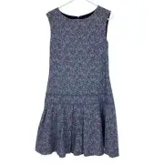 NWTS J Crew Size 6 Tall Blue Cotton Linen Palm Tree Printed Drop Waist Dress