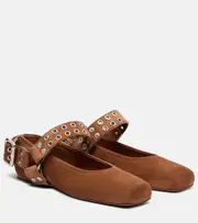 [Alaia] Alaïa Studed suede Mary Jane flats AU 9.5 brown