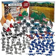 Civil War Army Men Toy Soldier Action Figure Deluxe Playset -120pc with Confederate & Union Soldiers, Cannons, Wagons, Rideable Horses, Terrain & Giant Playmat -Great for Dioramas & School Projects