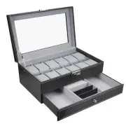 Estuche organizador de cuero PU con 12 ranuras y cajón para joyas