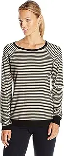 [Calvin Klein] Performance Women's Striped Tee, Quinoa Heather Combo, Large