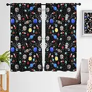 zokyer Outer Space Window Curtains Kids Boys Astronaut Galaxy Universe Planet Black Cartoon Gamer Rod Pocket 42" W x 63" L Curtains for Living Room Bedroom Bathroom Set of 2 Panels Rod Pocket Drapes