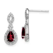 Sterling Silver Rhodium-plated Diamond u0026 Garnet Teardrop Post Earrings