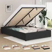 ALFORDSON Bed Frame with Gas Lift Storage Base Double Size, Bed Platform Foundation Linen Fabric Upholstery Without Headboard for Mattress Topper, Wilbur Fabric Charcoal