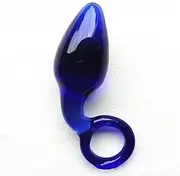 Crystal glass anal dilator posterior chamber anal plug with handle, female tools glass anal plug crystal anal beads, female anal ball sex toys for women(Blue)
