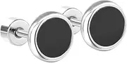 [Generic] Stainless Steel Black Geometry Round Shaped Screw Black Classic Plain Stud Earrings