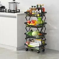 在飛比找松果購物優惠-折疊蔬果置物架(四層) 廚房置物架 滑輪置物架 滑輪推車 收