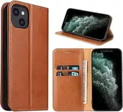 GoshukunTech Case for iPhone 13,for iPhone 13 Wallet Cover,6.1 inch,Magnetic Wallet Case Leather Flip Folio Cover with Card Slots-Light Brown