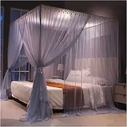 Mosquito NET Elegant Bed Canopy Retractable U-Shaped Floor Mosquito Net Three-Door Bold Stainless Steel Bracket for Covering Beds, Cribs, Hammocks (Color : Grey, Size : 1.8m)
