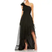 Mac Duggal Ruffled One Shoulder Asymmetrical Gown in Black at Nordstrom, Size 4