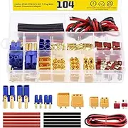 Mardatt 104 Pcs XT60 / XT90 /EC3 / EC5/T-Plug Deans/3.5mm Banana Plug Male Female Adapter Connectors with Heat Shrink Tube and Silicone Wire for RC Battery Charger ESC Motor Accessories