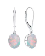 MaxColor Silver 1.55 ct. tw. Lab-Grown Opal Dangle Earrings