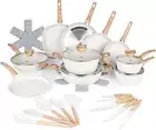 Cream Non Stick 35pcs Kitchen Cookware Set – Induction Hob Compatible – Pots...
