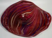 28" HAND BLOWN GLASS WALL OR TABLE PLATTER, DIRWOOD GLASS, DEEP RED, n1679