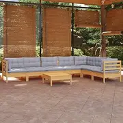 Patio Sets 8 Piece Garden Lounge Set with Grey Cushions Solid Pinewood