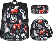 [CADREWY] Scandinavian Animals Print Travel Bag Adjustable Shoulder Straps Lunch Bag Pencil Case Large Capacity Bag, Black, One Size