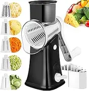 Rotary Cheese Grater, 5 in 1 Cheese Grater with Handle, Replaceable Stainless Blades Cheese Shredder, Cheese Slicer, Cheese Grater Hand Crank, Easy to Clean Kitchen Gadgets with Storage Box