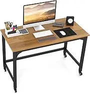 Costway 120cm Rolling Computer Desk, Home Office Desk on Wheels, Simple Study Writing Table with 4 Lockable Wheels, Metal Frame, Mobile Laptop PC Table for Small Space