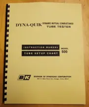 Newest SETUP DATA CHART with Manual for B&K 500 Dyna-Quik Tube Tester B-K BK