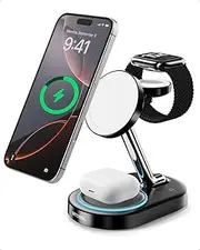 Intoval Fast Charging Station for Apple Devices, 3 in 1 Magnetic Charger Stand for iPhone 16/15/14/13/12, Wireless Charging Station for Apple Watch 10~1/Ultra 2/1 and AirPods (Black)