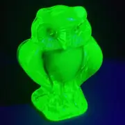 Vaseline Glass Figurine Owl Uranium Glass Bird Statue Art Deco Lovers Gift