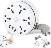 Civiliank Universal Power Strip, 2025 New Retractable Right Wrapped Around Extension Cord, with 3/5 Outlets 3 USB Ports, Universal Travel Power for Office Travel Hotels (5 Outlets 3 USB,2.8m(9.1ft))