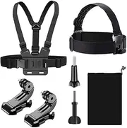 T Tersely [7 in 1] Head + Chest Harness Strap Mount for GoPro Hero 13 12 11 10 9 8 7 Black DJI Osmo Action 5 Pro 4 3 2 SJCAM Sport Camera, with Quick Clip Elastic Head, Helmet Screw Accessories