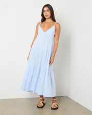 [Rhythm] Rhythm Women's Classic Tiered Midi Dress in Blue Size 8 8 Blue