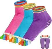 [KEYRI] 3 Pairs Womens Toe Socks, Yoga Socks Five Finger Toe Non Slip Ankle Sock with Toes Breathable Running Socks Crew Sock