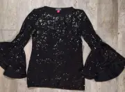 Vince Camuto Women's XXS Black Sequin Top Flutter Sleeve